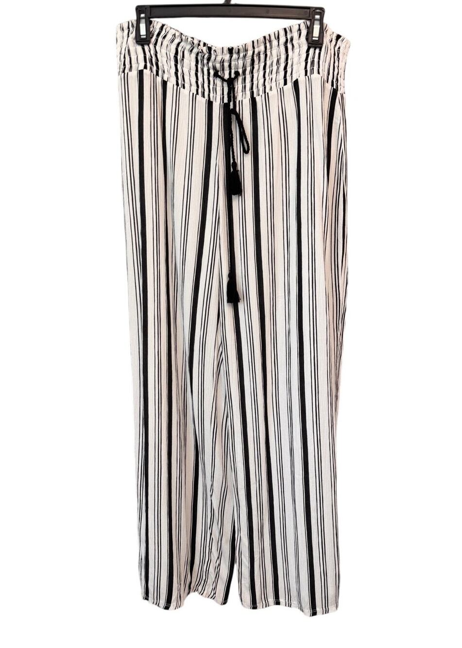 NEW International Concepts Luster Stripe Mid Elastic Crinkle Wide Leg Pants Sz L